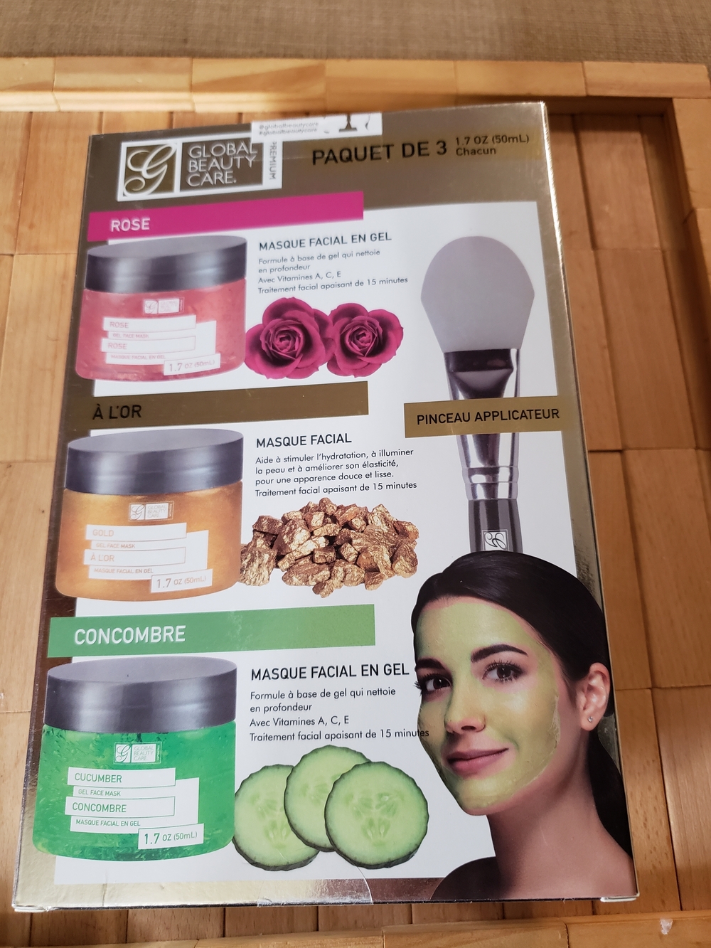 Global Beauty Care Rose, Gold & Cucumber Gel Mask Trio with Applicator